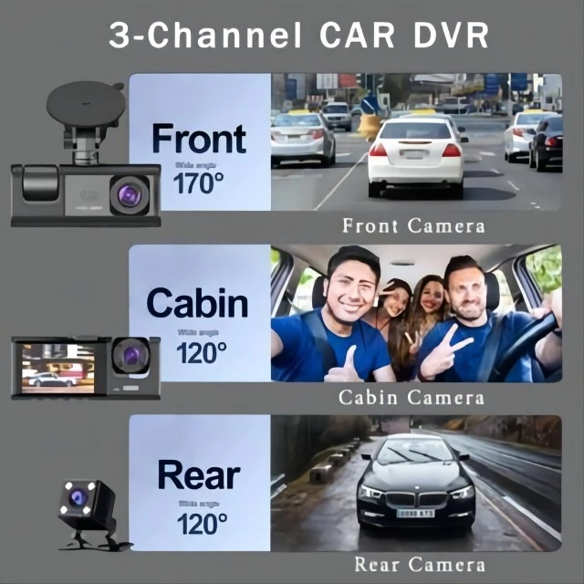 With WIFI กล้องติดรถยนต์ กล้องรถ 4k กล้องหน้ารถ3กล้อง (หน้า + ภายในรถ + ถอยหลัง) มีโหมดกลางคืน ติดตดูบนมือถือ thumbnail 4