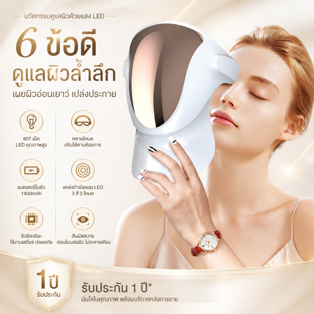 [ส่งฟรี]SKIN CARE หน้ากากมาส์กหน้า LED Photon Therapy Mask ลดริ้วรอยและริ้วรอยปรับปรุงผิวสีแดงฟื้นฟูอุปกรณ์ความงาม LED ก