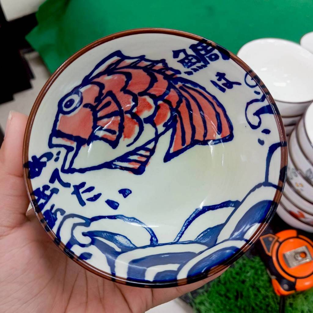 ถ้วยเซรามิก 4.25 นิ้ว ถ้วยซุป ถ้วยน้ำจิ้ม ถ้วยลายปลา ลายคราม ทำจากเซรามิกเนื้อดี เข้าไมโครเวฟได้