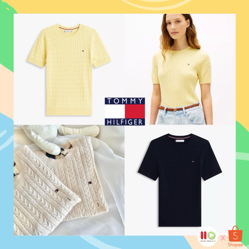 💰ลด 30%💰โค้ด •30XTRA100025• Tommy Hilfiger Cable Knit Short Sleeve Sweater (NEW)