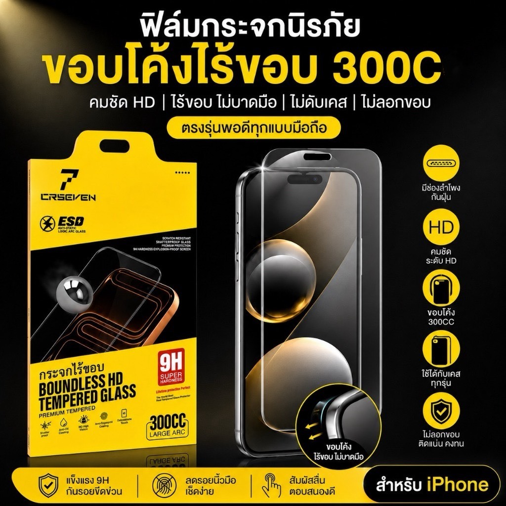 JC168  (038) ฟิล์มกระจก ไร้ขอบดำเต็มจอแบบใส สำหรับIPHONE 12/12Pro /13mini/12mini13Pro max/13