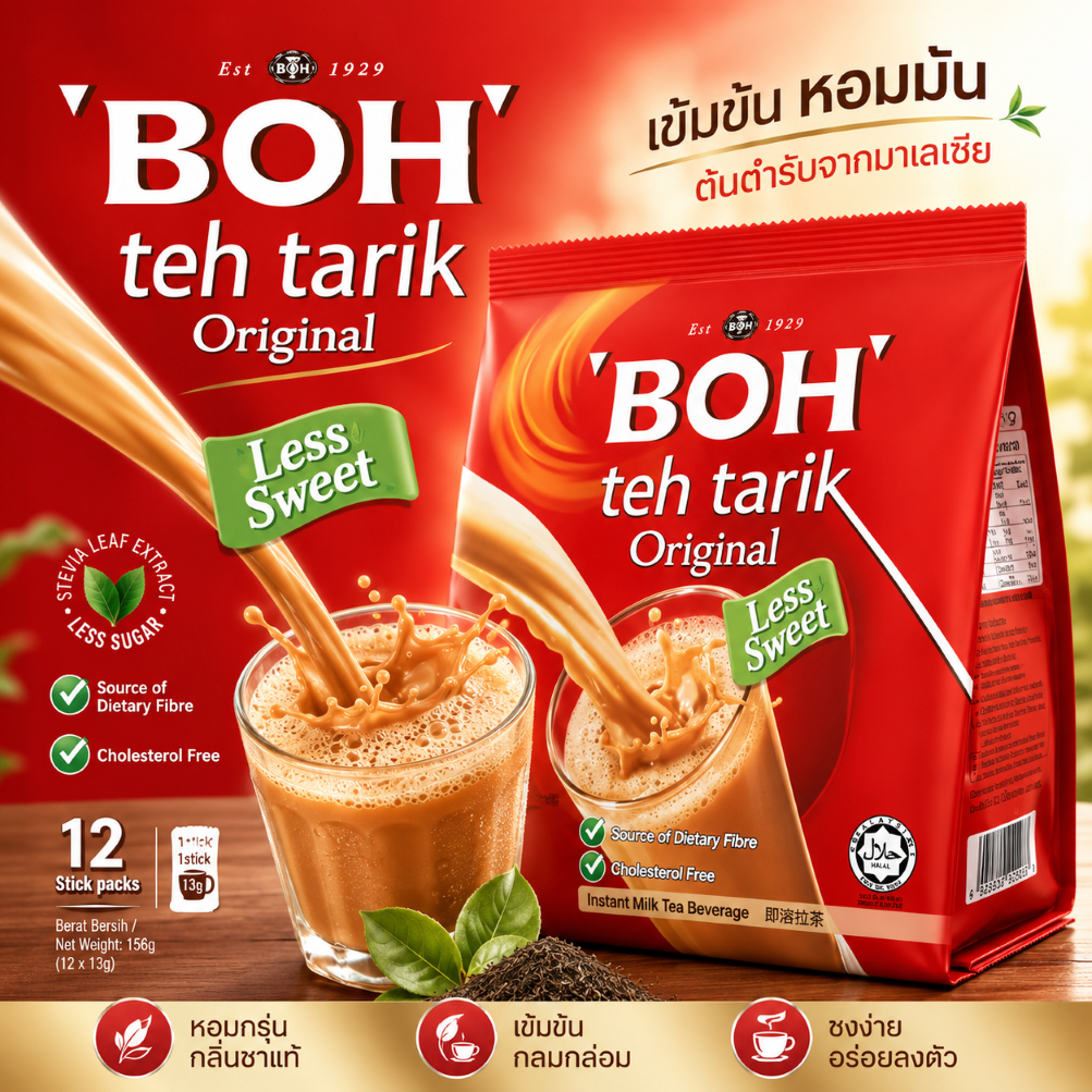 ชาชัก Teh tarik ชา BOH 1 ห่อ 12 ซอง สินค้าขายดีจากมาเลเซีย