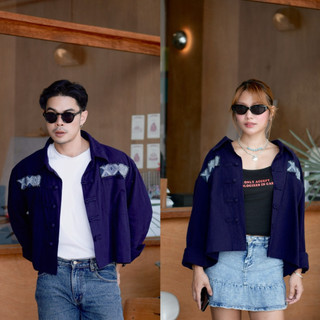 เสื้อผ้าแฟชั่น เสื้อครอปผ้าฝ้ายฟอกนุ่มสีกรมไม่ตกสี ! กระเป๋าผ้าทอลายน้ำไหล ยาว23นิ้ว no.55 กรมยาวครอปทอน้ำไหลไม่ตกสี!