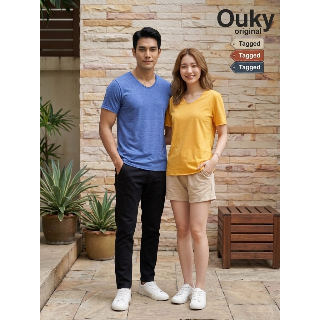 OUKY Classic V Neck เสื้อคอวีเปลือย เนื้อผ้าคอตตอนผสม