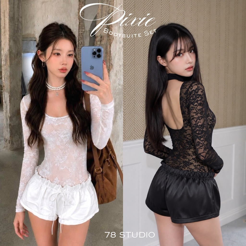 78 Studio - Pixie bodysuit set เสื้อบอดี้สูทลูกไม้กางเกงพร้อมผ้าพันคอ