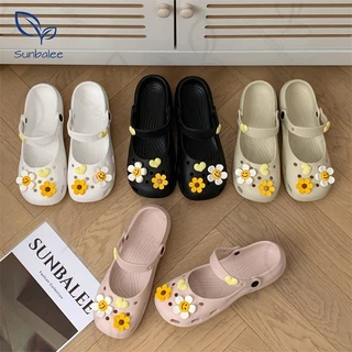 SHO-BUNNY🌷รองเท้าแตะ พร้อมตัวติด รองเท้ายางหัวโต พื้นนิ่มใส่สบาย รองเท้าผู้หญิงสุดน่ารักสีพื้น น้ำหนักเบา ใส่สบายกันน้ำ🌷