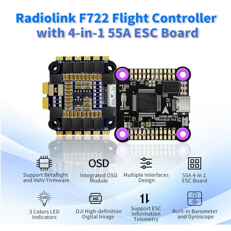 [FC STACK] Radiolink F722 Flight Controller Stack 3-6S 31x31mm, Flight Controller with 4in1 55A ESC 