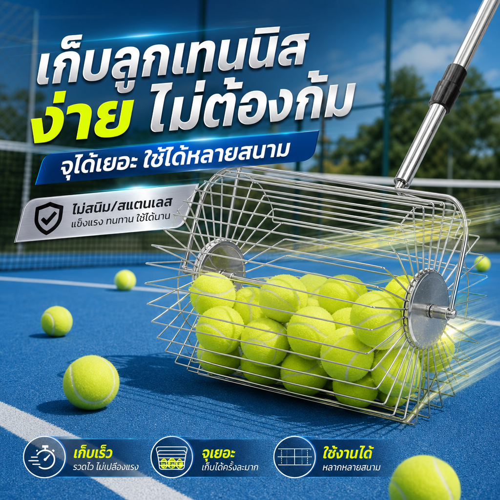 🎾เก็บลูกได้อย่างง่ายดาย🎾เครื่องเก็บลูกเทนนิส ลูกเทนนิส Roller Collector เครื่องเก็บลูกบอลพกพา ที่เก็บลูกเทนนิส