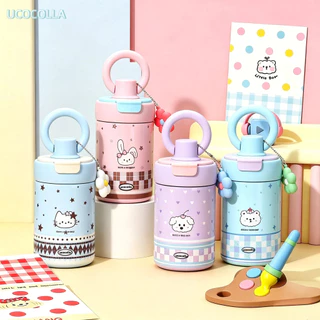 UCOCOLLA 550ml ลวดลายน่ารัก แก้วเก็บความเย็นสแตนเลส เก็บความร้อนและเย็นได้ มาพร้อมหูจับและหลอดดูดน้ำ