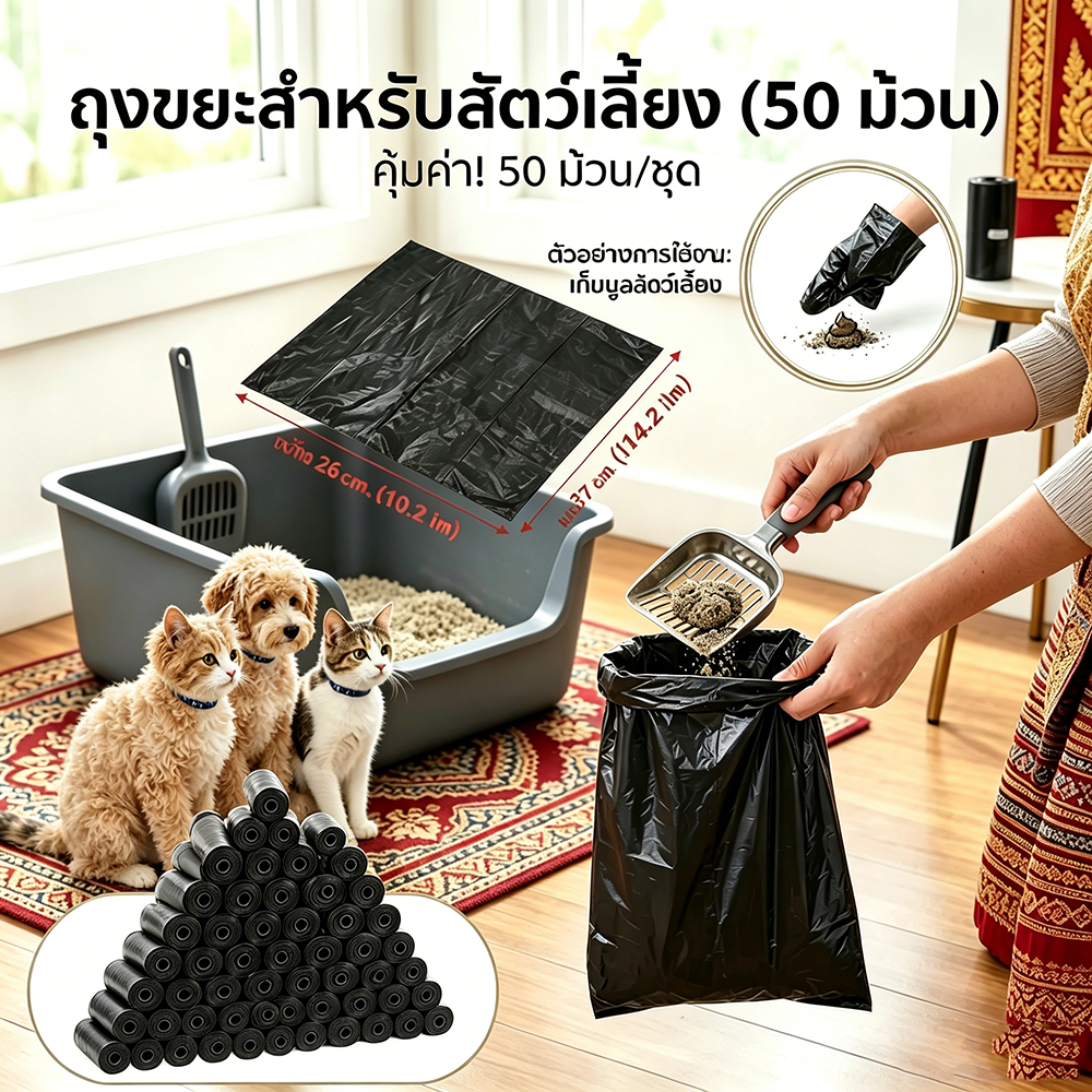 ถุงขยะสัตว์เลี้ยง ถุงเก็บอุจจาระสุนัข รวม 1000 ชิ้น(50 ม้วน) ย่อยสลายได้ หนาแน่นกันรั่ว ไม่ขาดง่าย ฉีกง่าย