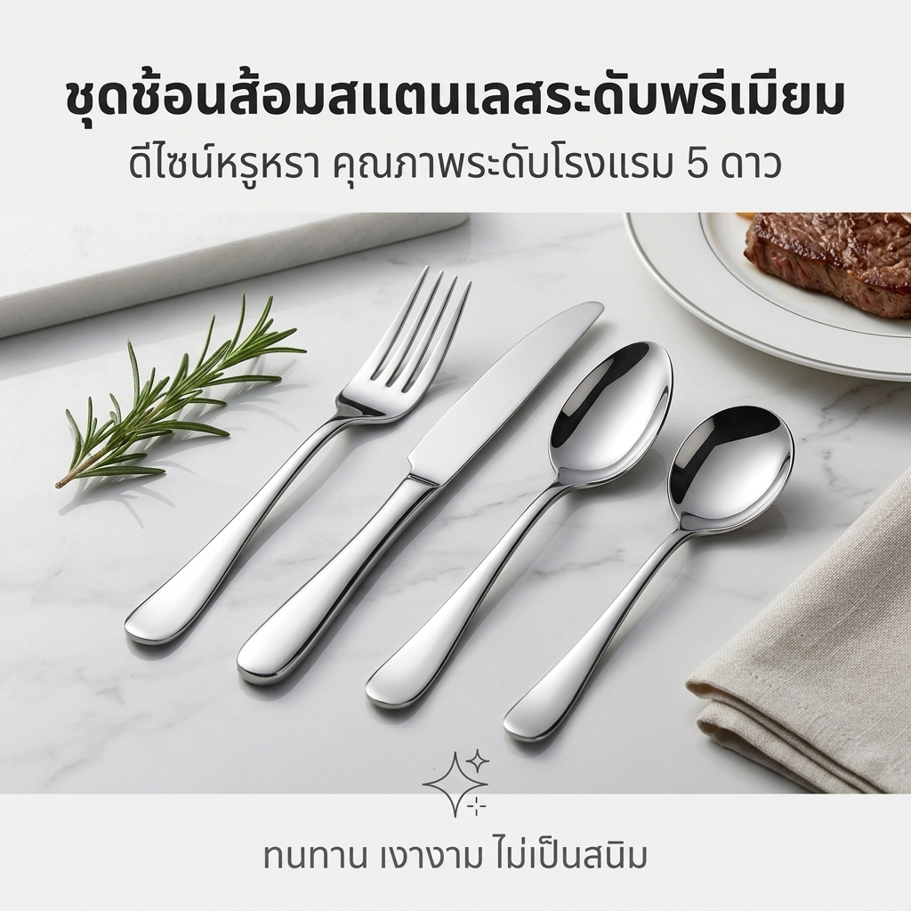 【พร้อมส่ง】 ชุดช้อนส้อมสแตนเลสพรีเมียม ดีไซน์หรูหรา คุณภาพระดับโรงแรม 5 ดาว เงางาม ไม่เป็นสนิม