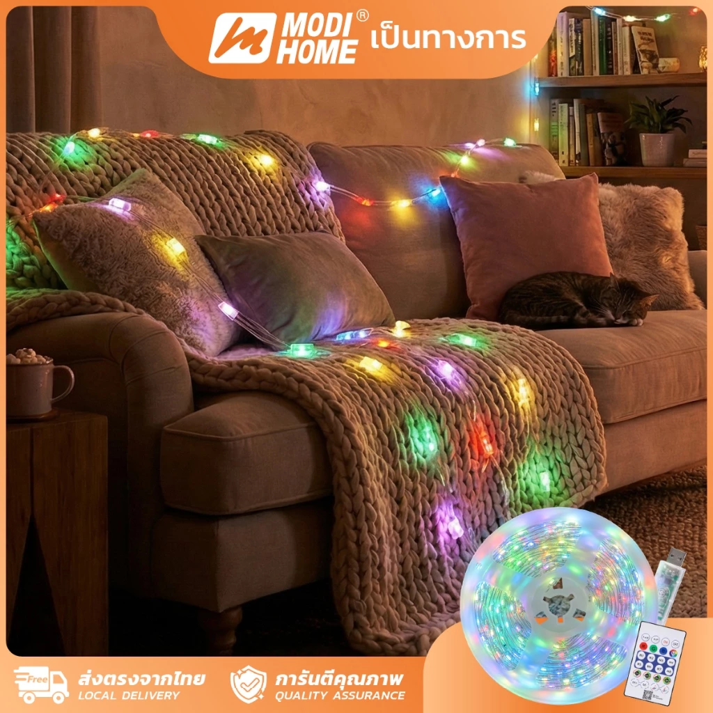 MODI ไฟเส้นตกแต่งห้องUSB ยาว3M 5M 10M รีโมทคอนโทรล หลากสี RGB ไฟกะพริบ คริสมาส ปาร์ตี้ ปีใหม่ LED