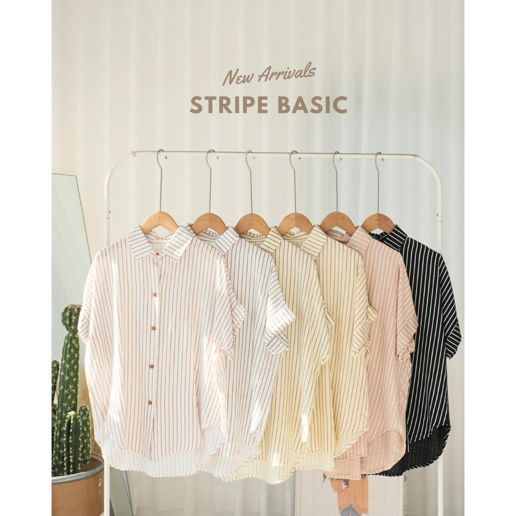 stripe basic เสื้อเชิ๊ตริ้วผ้าพริ้วไม่ต้องรีด
