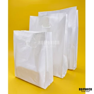 [[ถุงหูเจาะ-สีพื้น]] 1Kg. สีขาว ขยายข้าง ถุงพลาสติกมินิมอล ห่อใหญ่ สีเรียบ