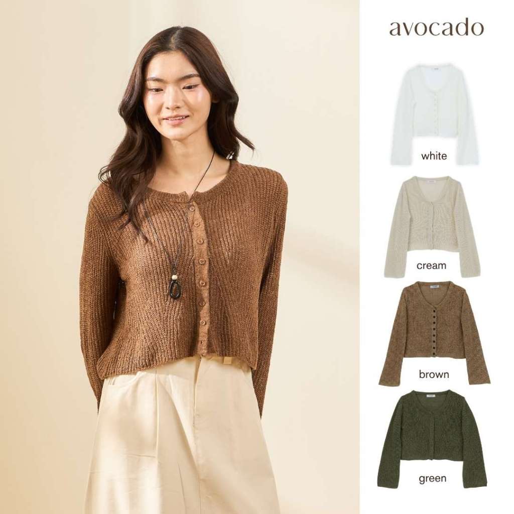 avocado - Promise Knit Cardigan เสื้อคาร์ดิแกนทรงครอปถักโครเชต์ ผ้าบาง ใส่สบาย