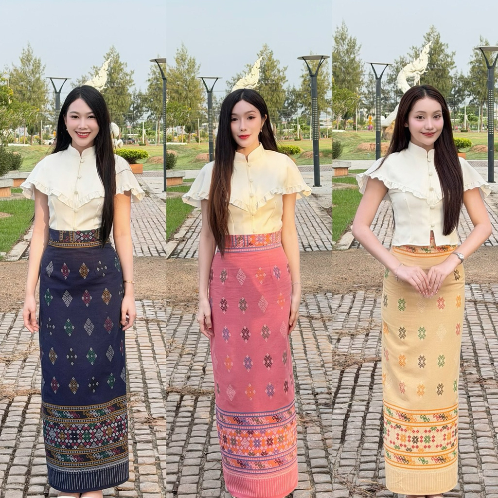 TANTANOD-รหัสTL5 ชุดเซต เสื้อทรงเครปญี่ปุ่นแต่งระบาย กระโปรงทรงสอบ ผ่าหลัง(ผ้าฝ้ายพิมพ์ลาย)