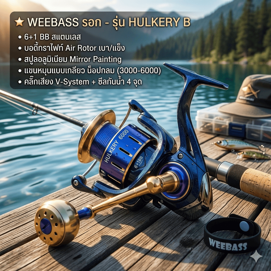 [ รับตรงจากบริษัท ] รอกสปิน WEEBASS HULKERY B ฮักเคอรี่ บี 6+1BB น็อปกลม แขนเกลียว