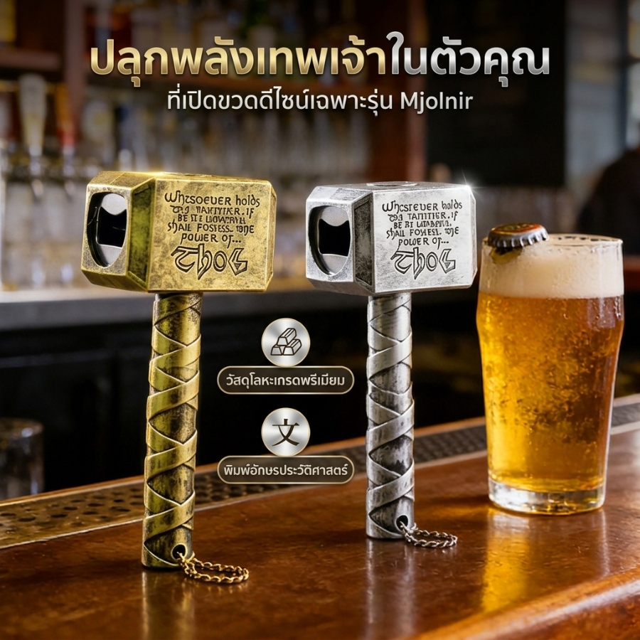 ที่เปิดขวดค้อนธอร์ Mjolnir ดีไซน์สุดเท่ วัสดุโลหะพรีเมียม พวงกุญแจที่เปิดขวด พร็อพแต่งบ้าน/ปาร์ตี้