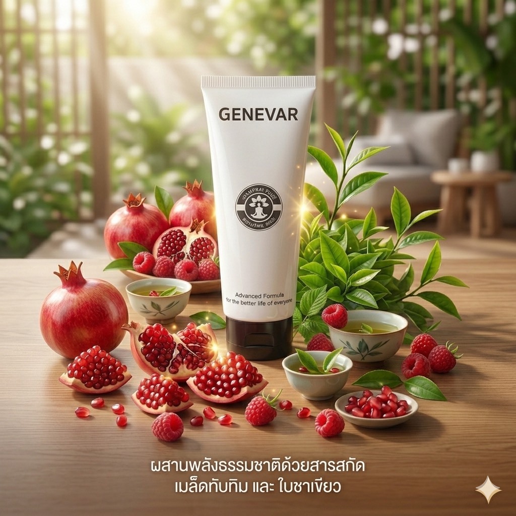 ครีมเจนเอวา (GENEVAR 1 หลอด)ครีมทาผิว สารสกัดจากชาเขียว ทับทิม ราสเบอรี่ 125g