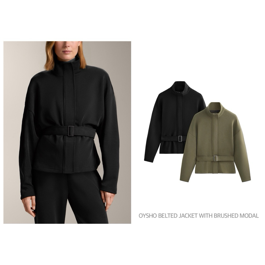 OYSHO เสื้อแจ็คเก็ตเนื้อนุ่ม คอปกสูง แขนยาว BELTED JACKET WITH BRUSHED MODAL (B2102)