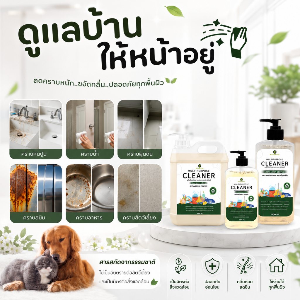 น้ำยาล้างคอกสัตว์เลี้ยง 1000 ml สูตรอ่อนโยน ลดกลิ่นสาบและกลิ่นไม่พึงประสงค์ ทำความสะอาดพื้นและคอกสัตว์เลี้ยง หมอไทยทำเอง