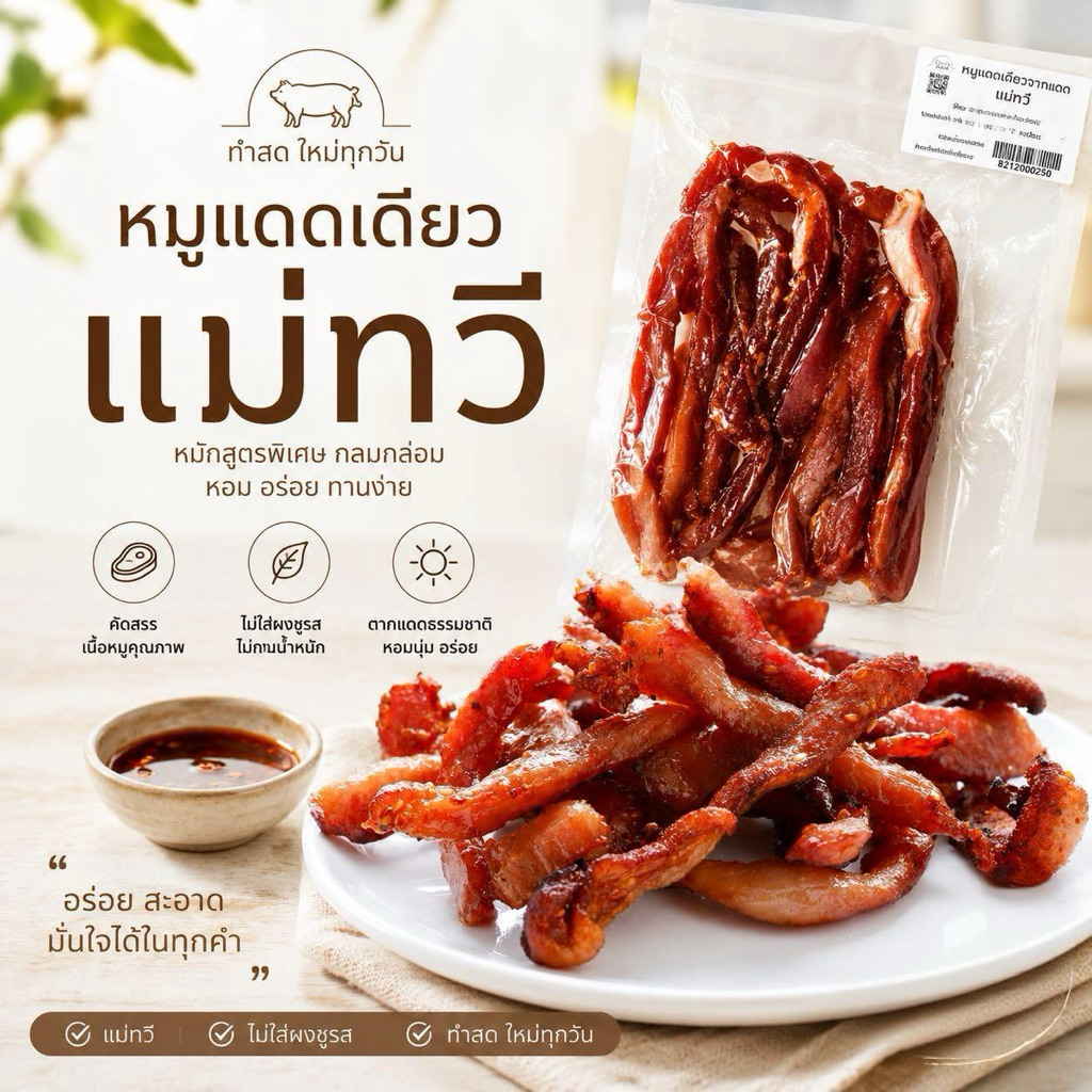 หมูแดดเดียว อร่อยครบรส นุ่ม ไม่เหนียว