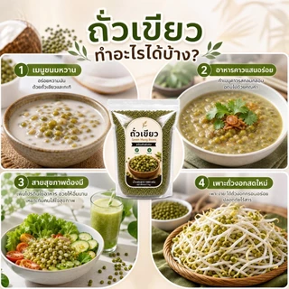 ถั่วเขียว Green Mung Beans ชนิดคัดพิเศษ เมล็ดใหม่ สดใหม่ | ต้มง่าย เปื่อยนุ่ม | ธรรมชาติ 100% ไม่ใช้สารเคมี