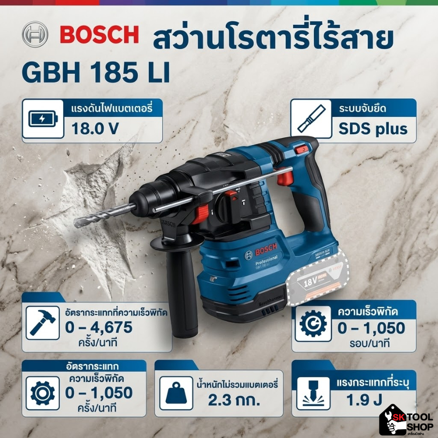 BOSCH สว่านโรตารี่ไร้สาย GBH 185 LI