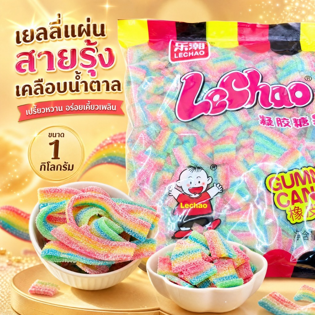 LeChao เยลลี่แผ่นผลไม้และเยลลี่แผ่นผลไม้สอดไส้ เคี้ยวเพลิน 2 สไตล์ 2 ขนาด ถูกใจทั้งเด็กและผู้ใหญ่ ฟินสุดๆ 1 กิโลกรัม