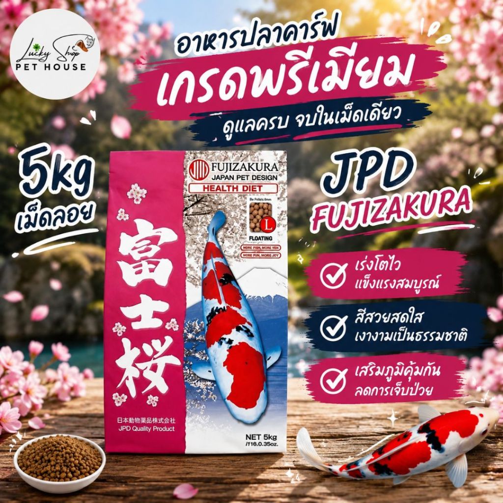 (ขนาด5kg l เม็ดลอย) JPD FUJIZAKURA อาหารปลาคาร์ฟ