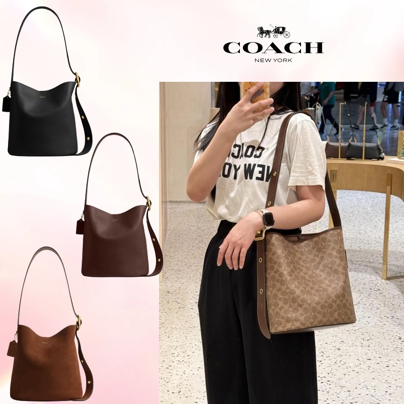 🔥 ของแท้ 100% 💖COACH Bleecker 28 กระเป๋าหนังแท้ทรงบัคเก็ต (Bucket) กระเป๋าสะพายไหล่