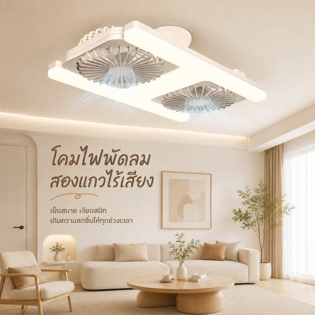 โคมไฟพัดลม LED 160W 2in1 แสงขาว 6500K พร้อมรีโมท ปรับแรงลมได้ ติดเพดาน E27 ลมแรง ประหยัดไฟ