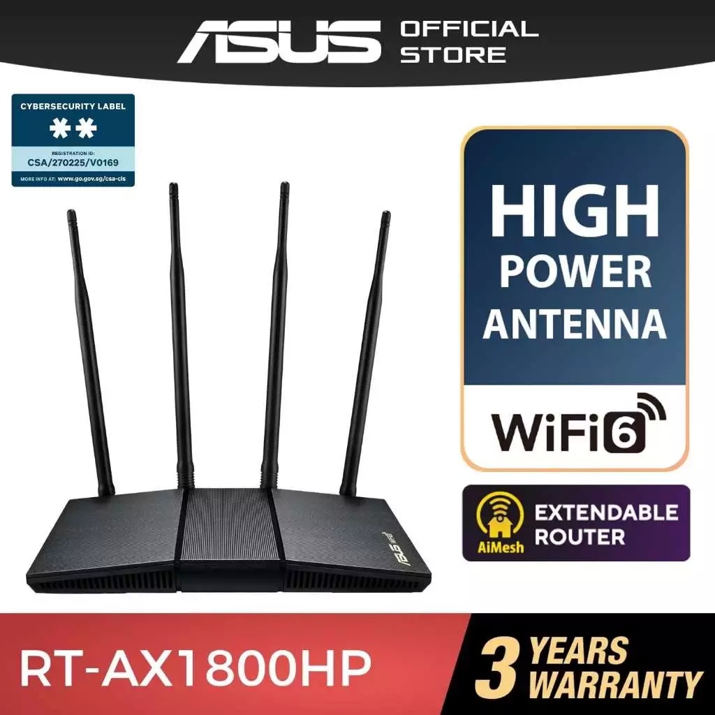 ROUTER (เร้าเตอร์) ASUS (RT-AX1800HP) Wireless AX1800 Dual Band Gigabit Wi-Fi 6