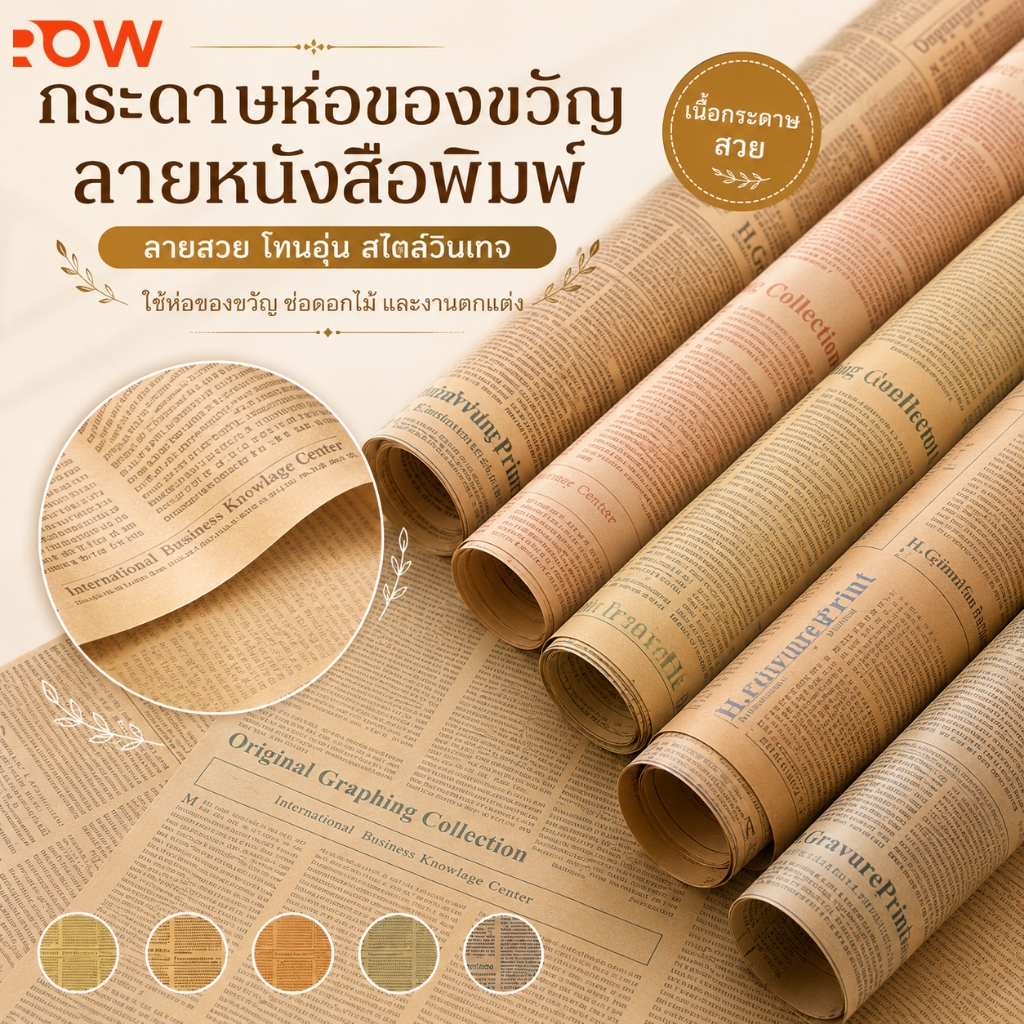 กระดาษห่อของขวัญวินเทจ ลายหนังสือพิมพ์ ห่อง่าย ดูพรีเมียม