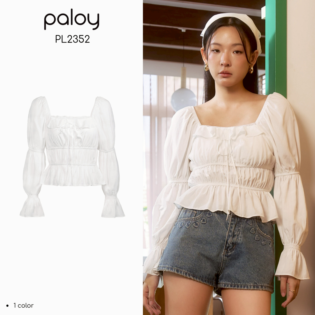 Paloy - PL2352 Sweetheart Top เสื้อแขนพองสม็อคหน้าอก เอวเข้ารูปแต่งระบายชาย (Known By Heart)