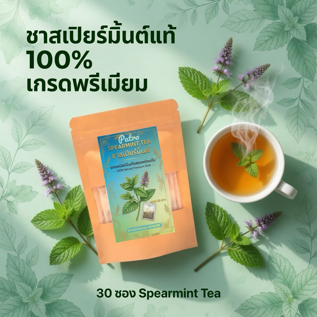ชาสเปียร์มิ้นต์ แท้ 100% เกรดพรีเมียม (บรรจุ 30 ซองชา) Spearmint Tea ใบชาธรรมชาติ