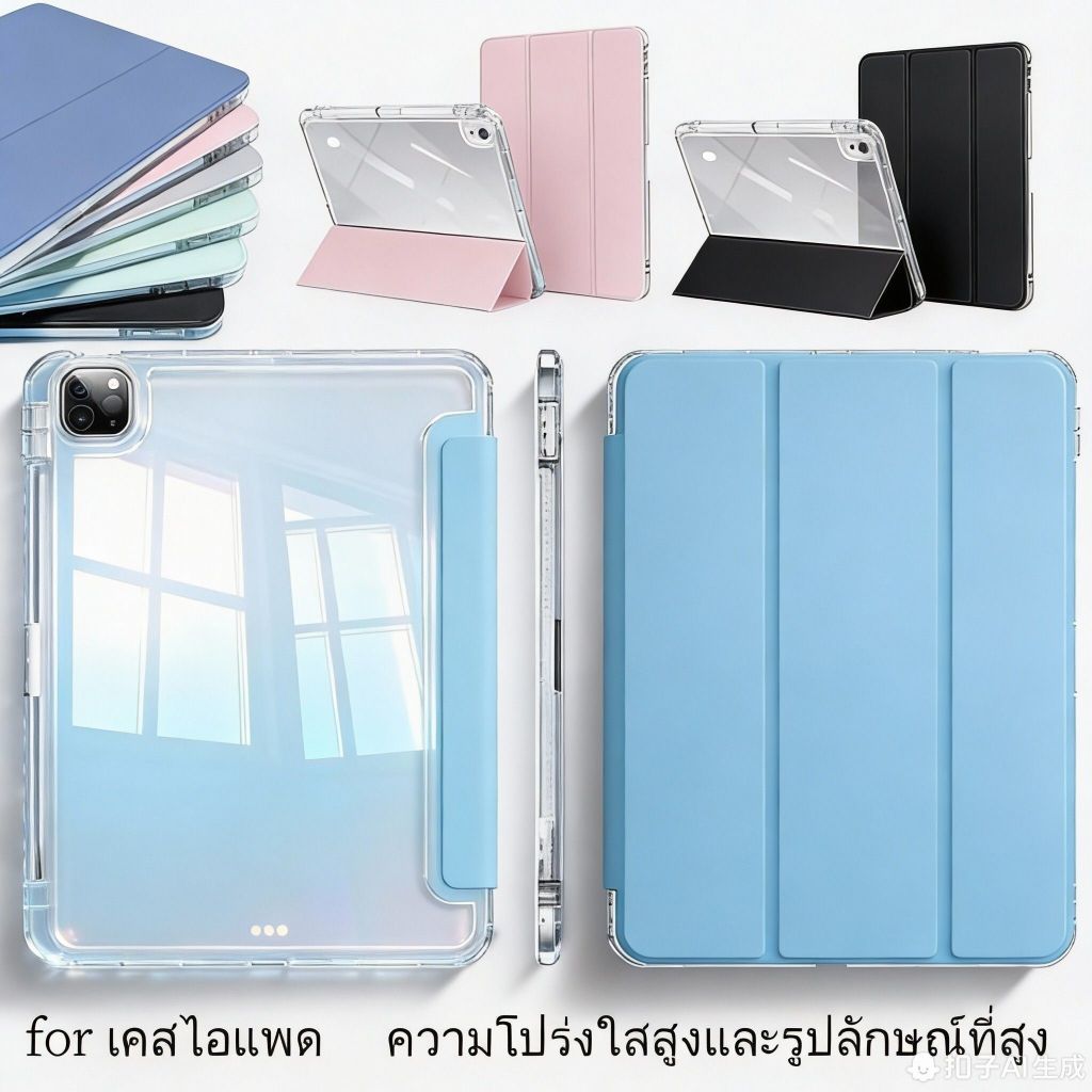 เคสไอแพด gen10 gen11 case ipad Pro11 gen7/8/9 10.2'' ฝาหลังโปร่งใสทั้งตัว รองรับการพับหลายแบบ