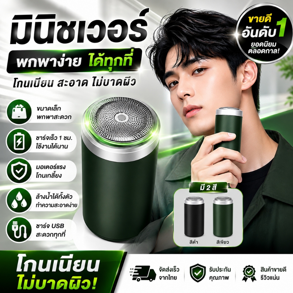 เครื่องโกนหนวดไฟฟ้า มินิ USB พกพา อัพเกรด ใบมีดล้างน้ำได้ โกนเรียบ ไม่เจ็บหน้า สำหรับทุกเพศ ส่งจากไทย ส่งฟรี🔥