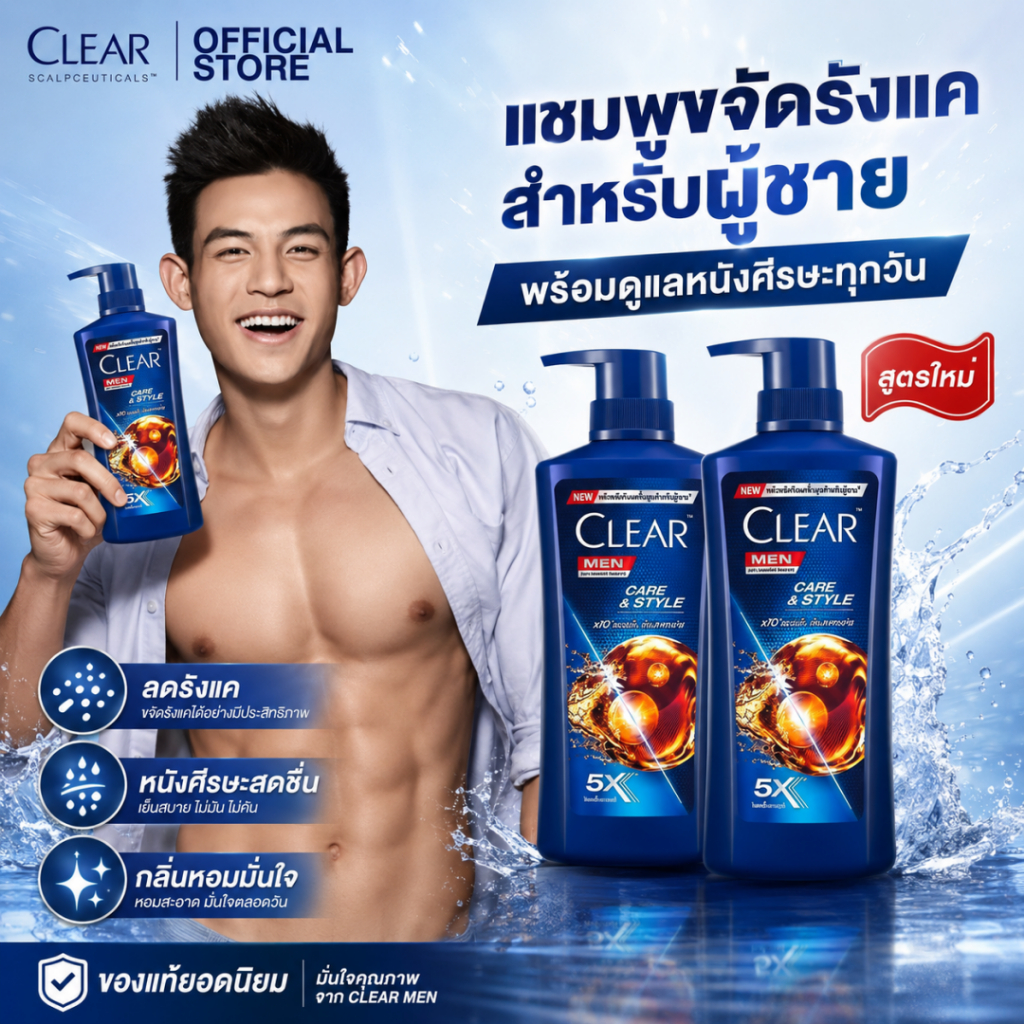 เคลียร์ เมน แชมพู คูลสปอร์ตเมนทอล แชมพูขจัดรังแค สูตรเย็น 370 มล.