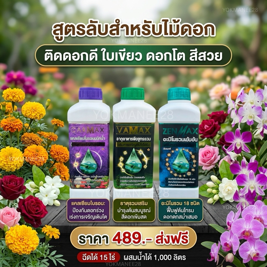 (c1+v1+z1)ชุดบำรุงไม้ดอก ปุ๋ยน้ำสำหรับไม้ดอก CABMAX+VAMAX+ZENMAX ชุด 3 ลิตร