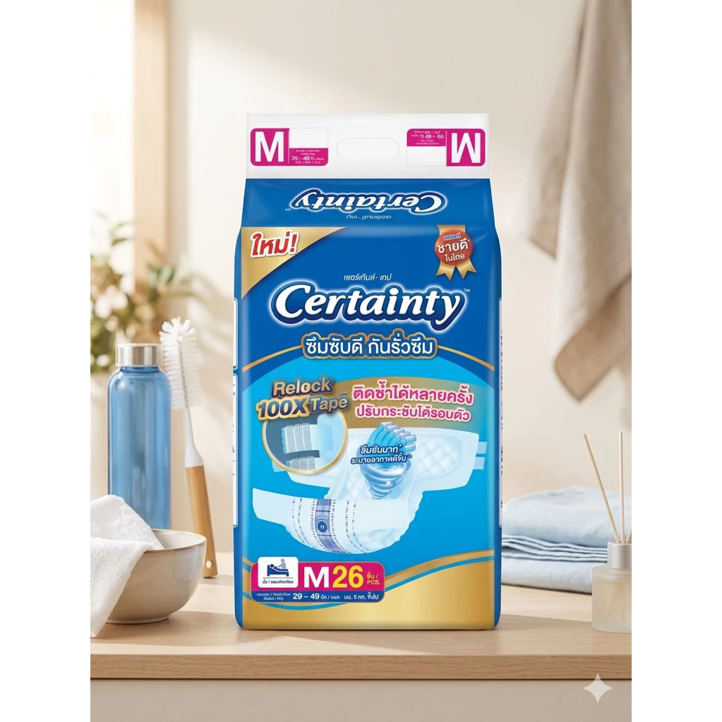 Certainty Tape ผ้าอ้อมผู้ใหญ่แบบเทป เซอร์เทนตี้ เทป ขนาดจัมโบ้ x 4แพ็ค ไซส์ M