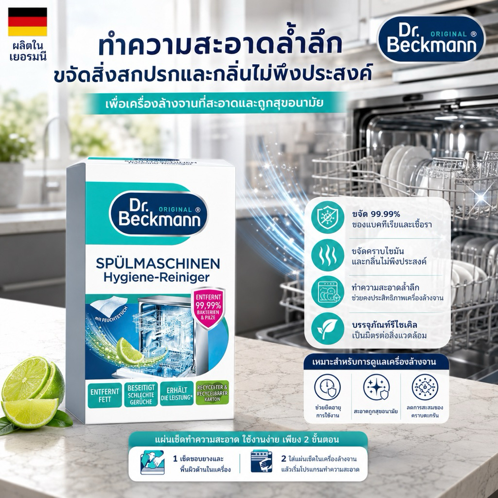 Dr.Beckmann ผงทําความสะอาดเครื่องล้างจาน ขจัดกลิ่นไม่พึงประสงค์ Spülmaschinen-Reiniger Hygiene สินค้าจากเยอรมัน