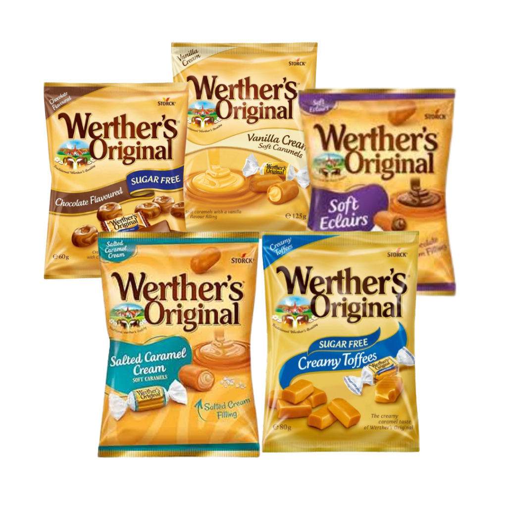Werther's Original Caramel Candy ลูกอมคาราเมล ขนาด 60-125 กรัม มีทั้งหมด 5 รสชาติ สินค้าจากเยอรมัน