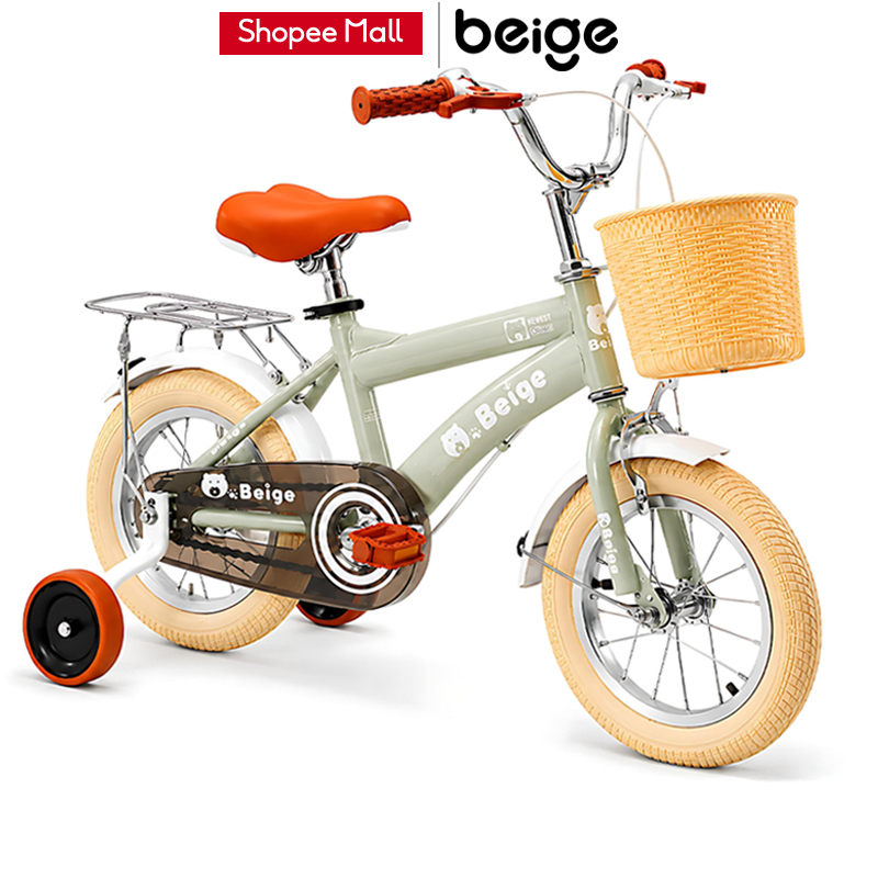 Beige จักรยานเด็ก จักรยานเด็กผู้หญิง พร้อมล้อเสริม ตะกร้า จักรยาน 3-10ปี เด็กผู้หญิง ของเล่นเด็ก