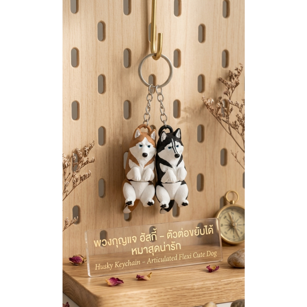 พวงกุญแจน้องหมาน่ารัก ขนาดกะทัดรัด ดีไซน์น่ารัก Husky Keychain – Articulated Flexi Cute Dog