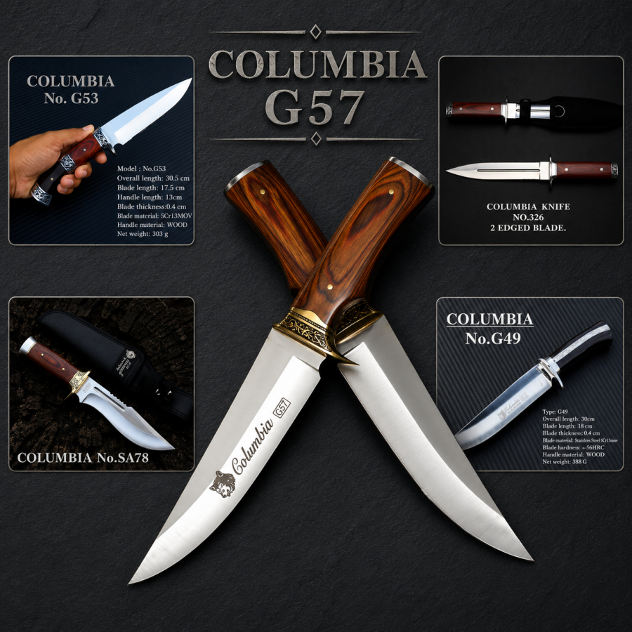 มีดเดินป่า COLUMBIA Stainless Steel Tactical Outdoor Knife มีดแคมป์ปิ้ง พร้อมซองไนลอน