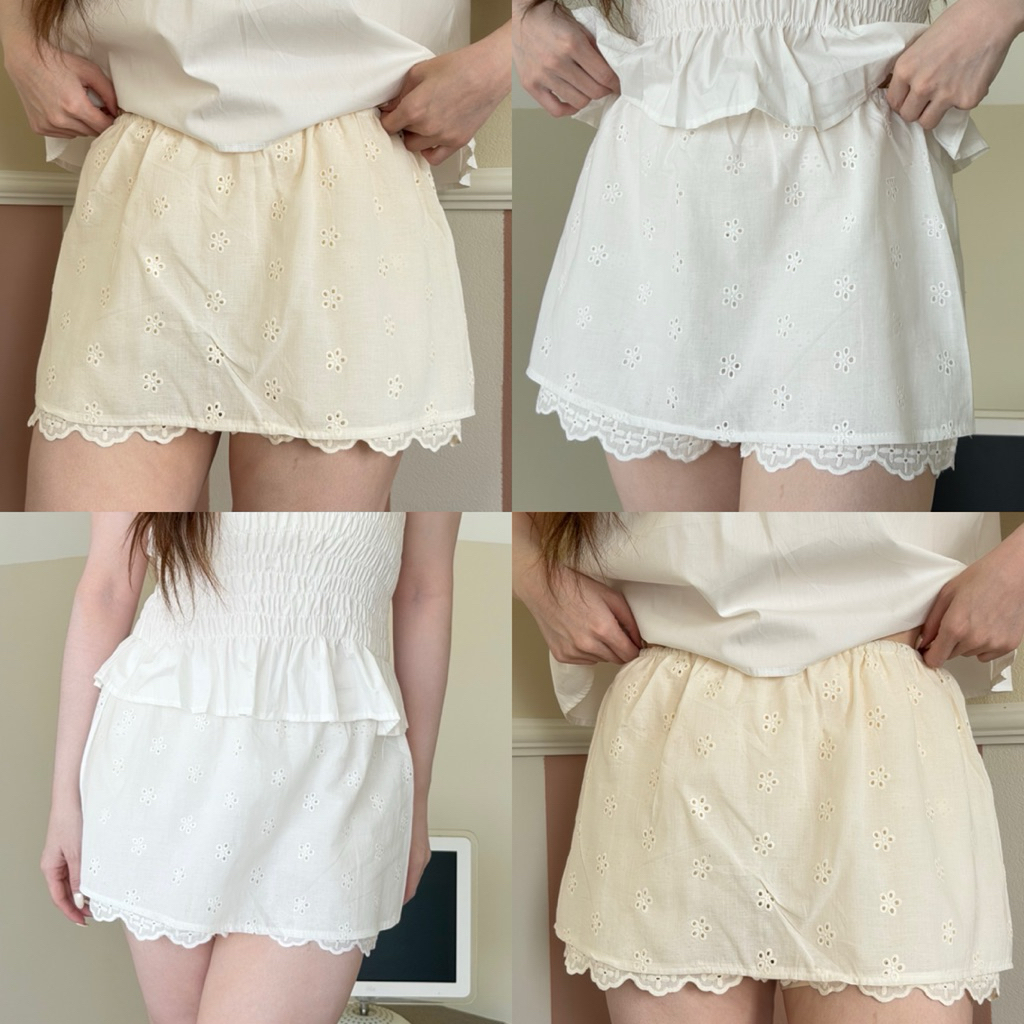 Mellow Skorts กระโปรงกางเกงสั้น ผ้าลายฉลุดอกไม้ 💝🌷