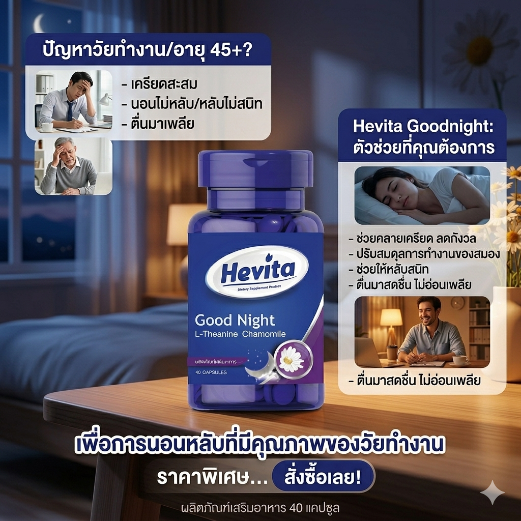 Hevita Goodnight อาหารเสริมช่วยในการนอน ผ่อนคลาย