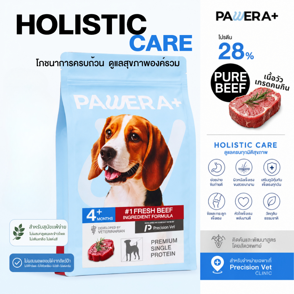 PAWERA+ พอว์เอร่า อาหารสุนัข โปรตีนคุณภาพ Single Protein สูตรเนื้อวัวสด Gluten Free พัฒนาสูตรโดยสัตวแพทย์