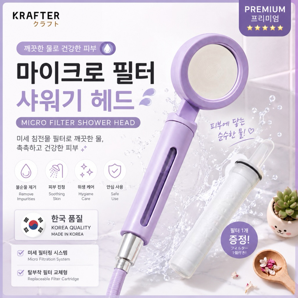 [Krafter] Poppinluv Signature ฝักบัวกรองน้ำเกาหลี ฝักบัวอาบน้ำเพิ่มแรงดัน ไส้กรองพิเศษเพื่อผิวอ่อนโยน(รับประกันสินค้า)